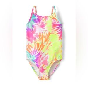 Girls Rainbow Tie-Dye cut-out one piece swimsuit